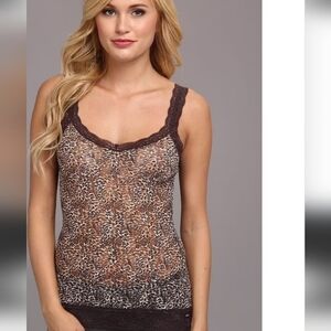 DKNY Women's Camisole with Lace Trim Brown Animal Print